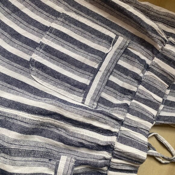 Per Se Blue Striped Cropped Linen Blend Tie Waist Beachy Boho Pants XL - Picture 9 of 12